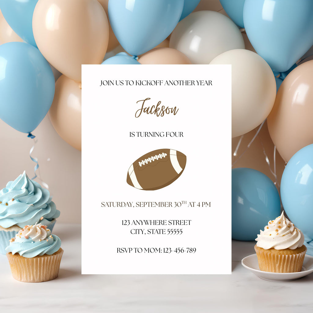 Football Birthday Invitation, Boys Kickoff Themed Party Invite, Editable Template