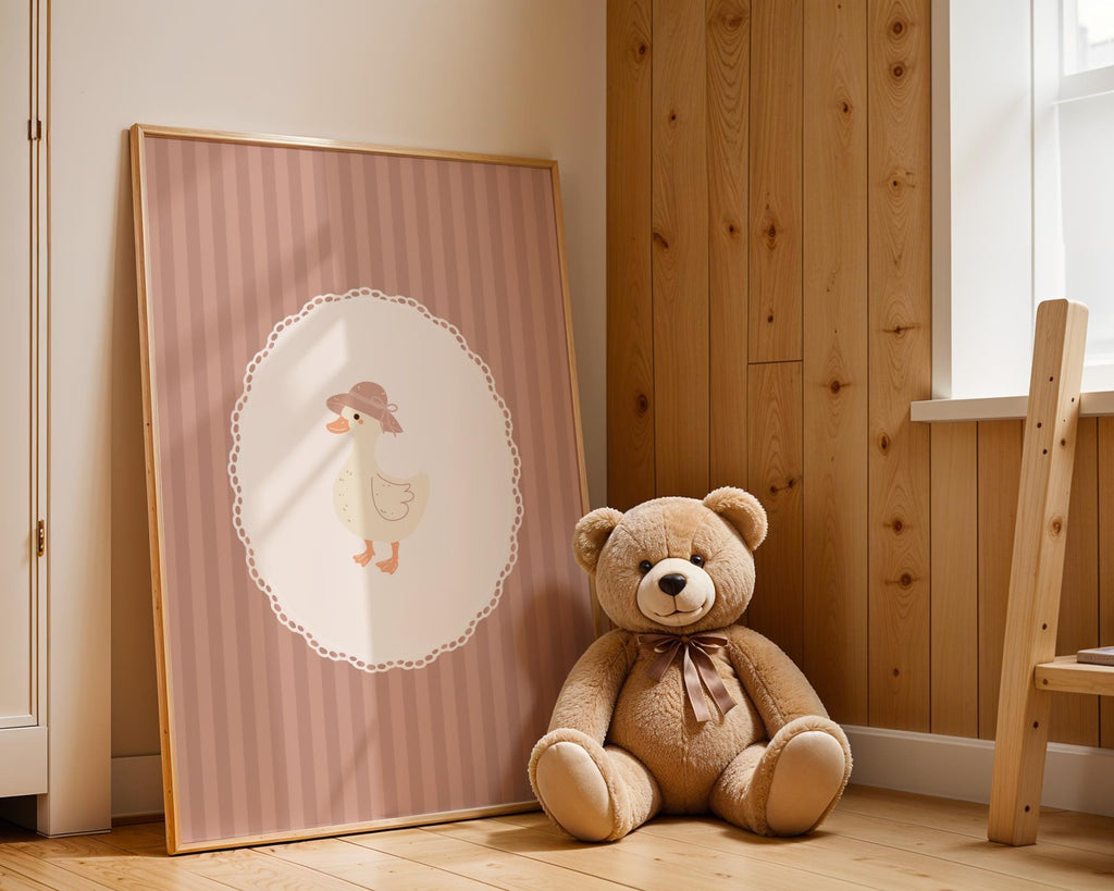 Vintage Girl Nursery Wall Art, Pink Coquette Goose Poster Print: Digital Download