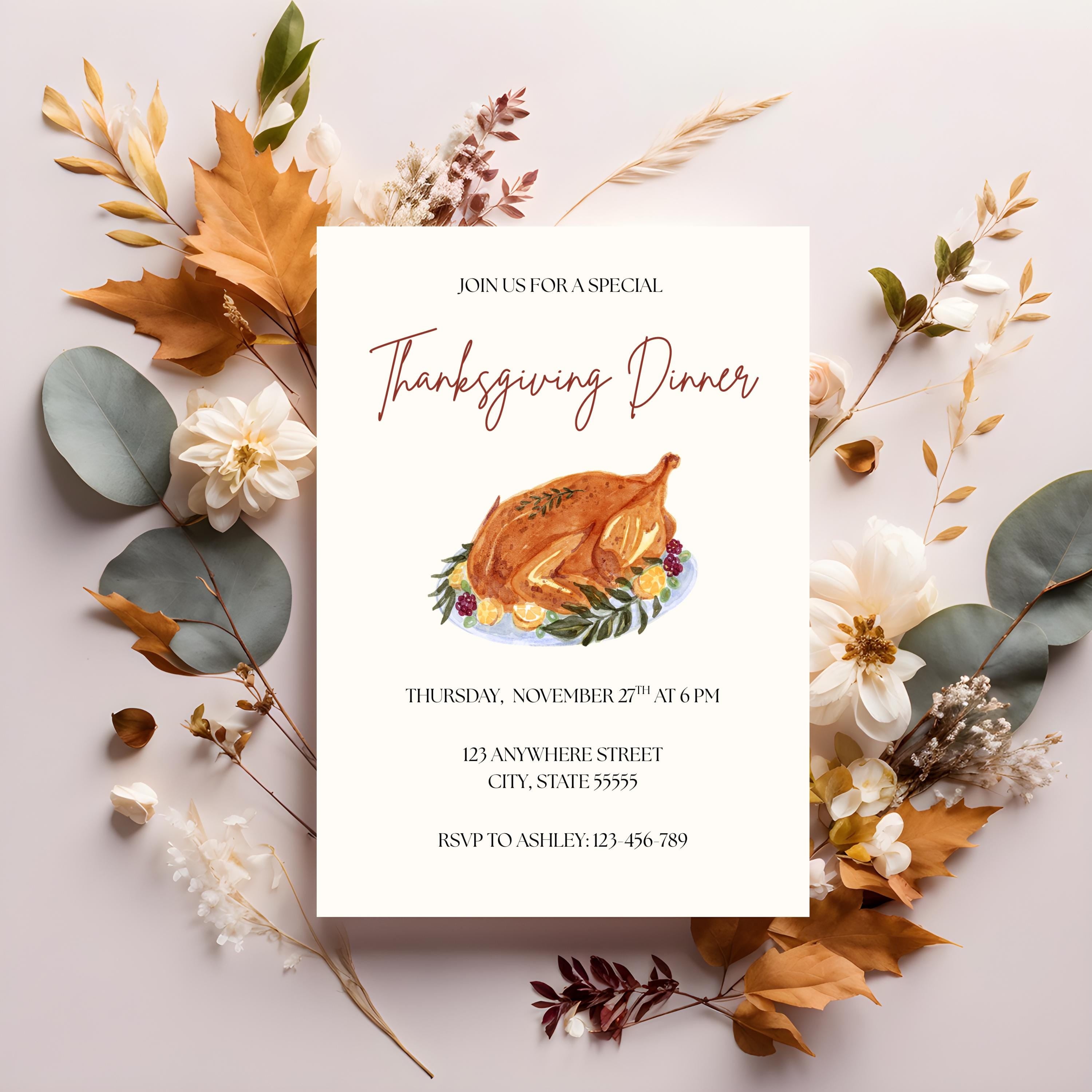 Editable Thanksgiving Dinner Invitation Template, Fall Dinner Party Invite, Digital Download