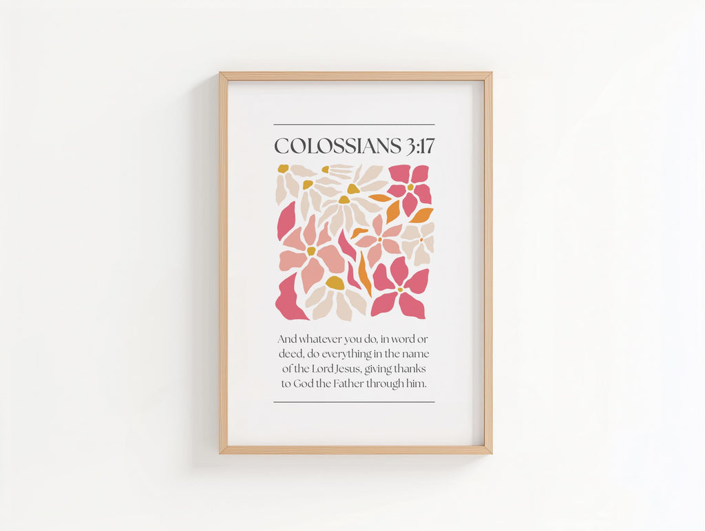 Pink Christian Wall Art, Colossians Bible Verse Print for Bedroom Dorm, Digital Download