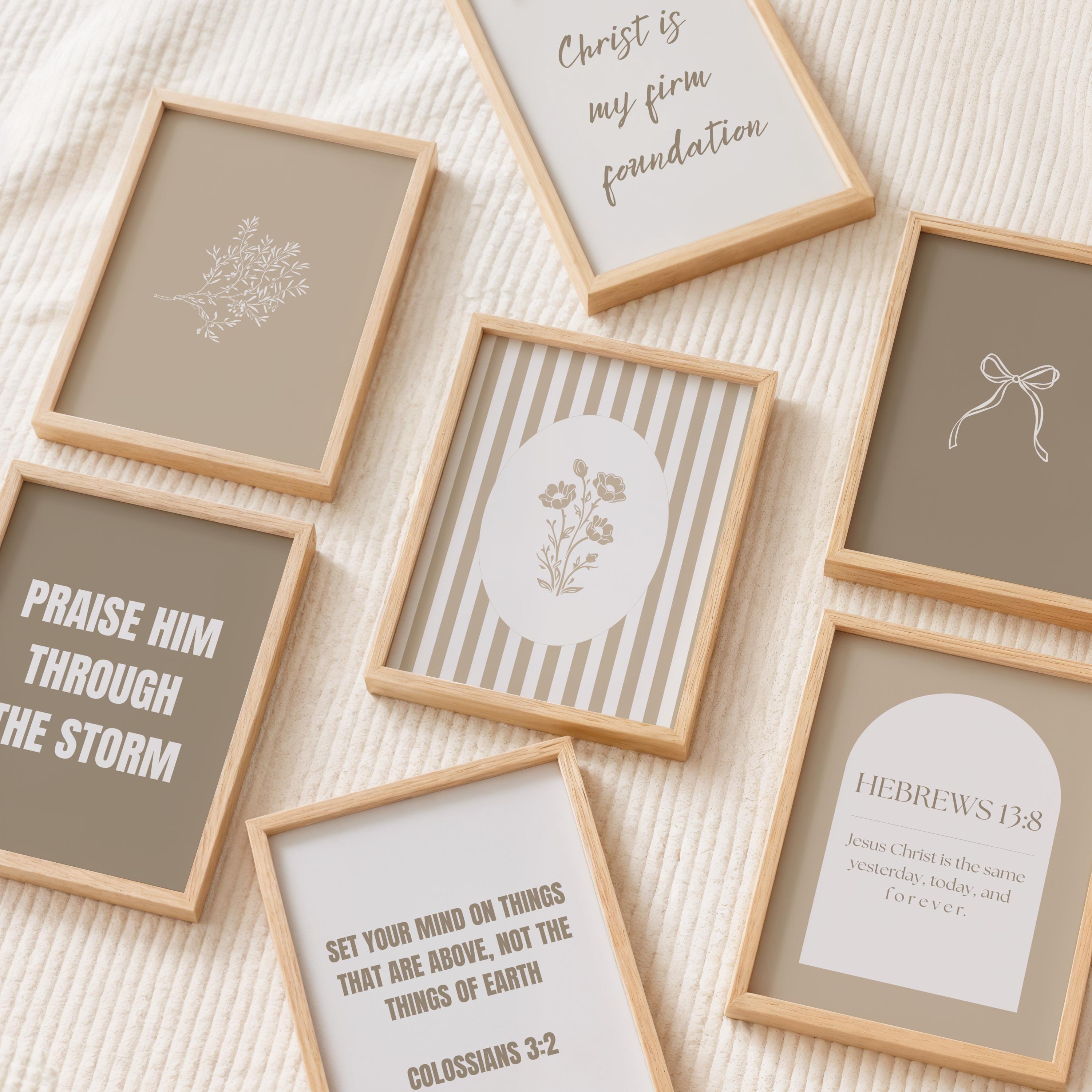 Brown Christian Wall Art Set, Bible Verse Quote Print For Bedroom Dorm, Digital Download