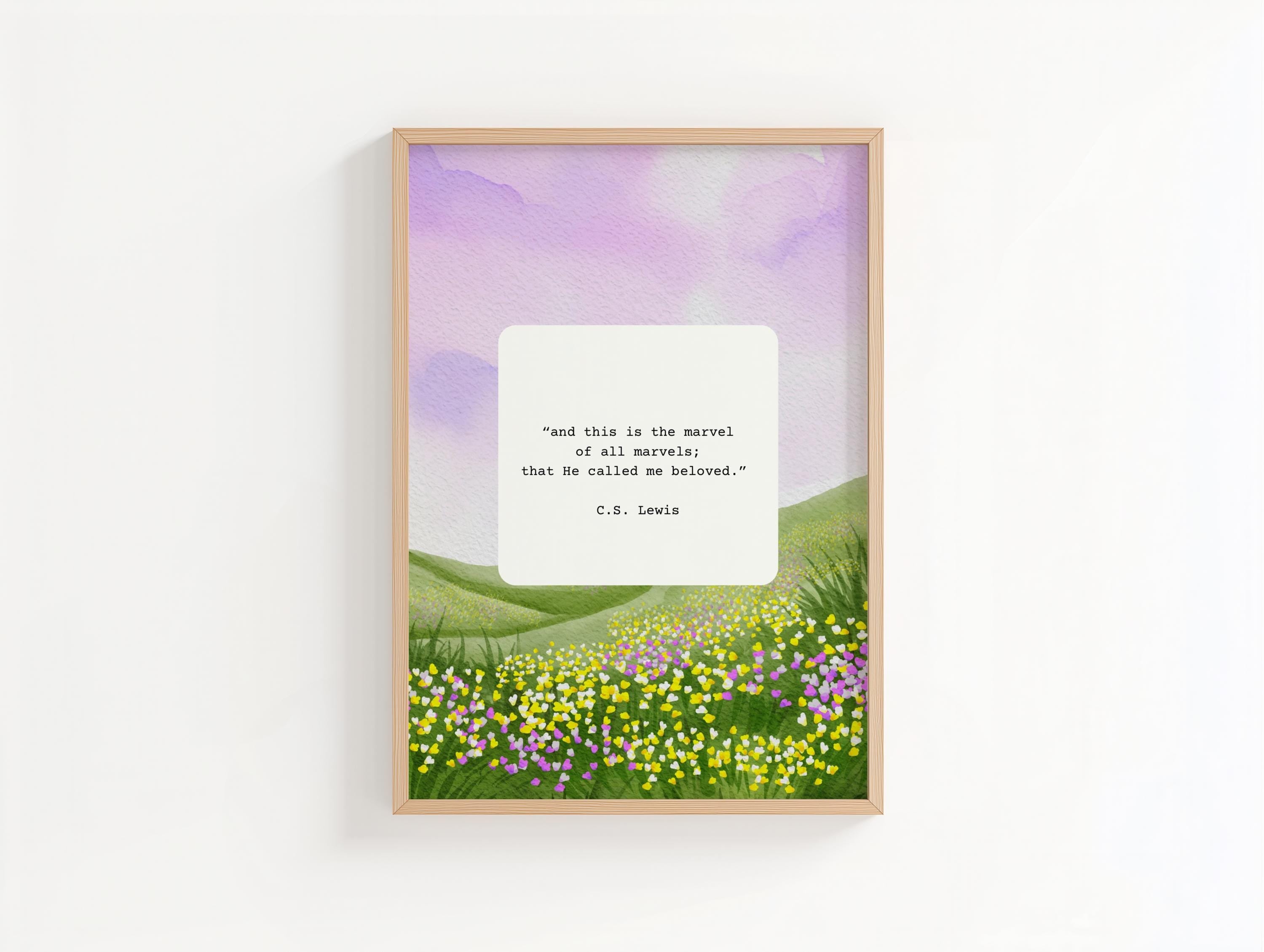 Christian Quote Wall Art for Bedroom, Purple Watercolor CS Lewis quote print, digital download