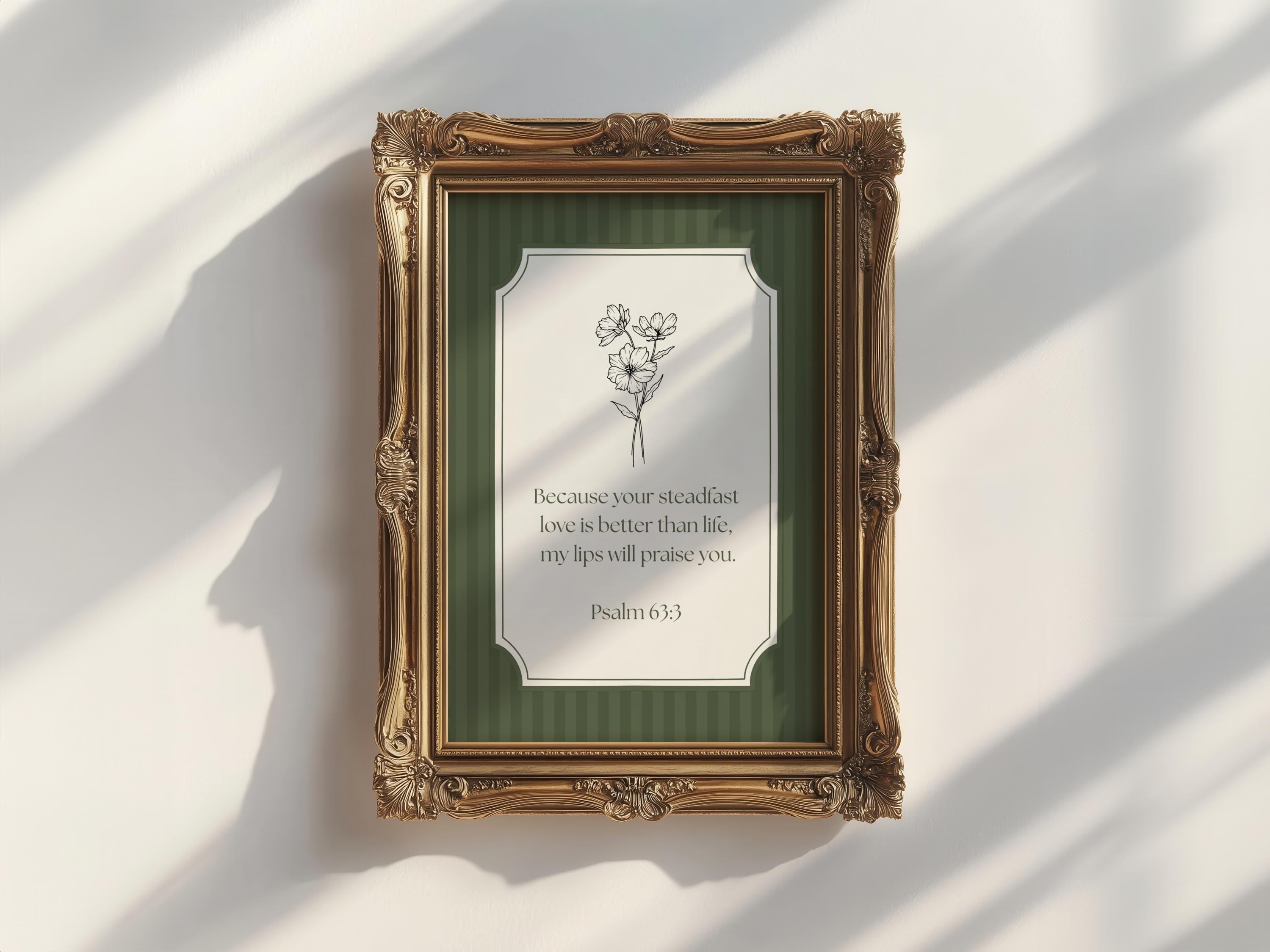 Printable Green Christian Wall Art, Vintage Floral Psalm Bible Verse Print, Digital Download