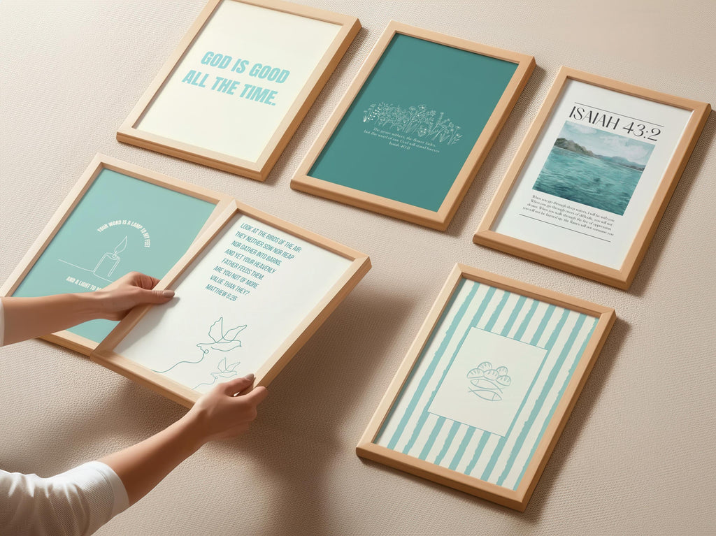 Coastal Christian Wall Art, Blue Bible Verse Poster Print Bundle, Digital Download