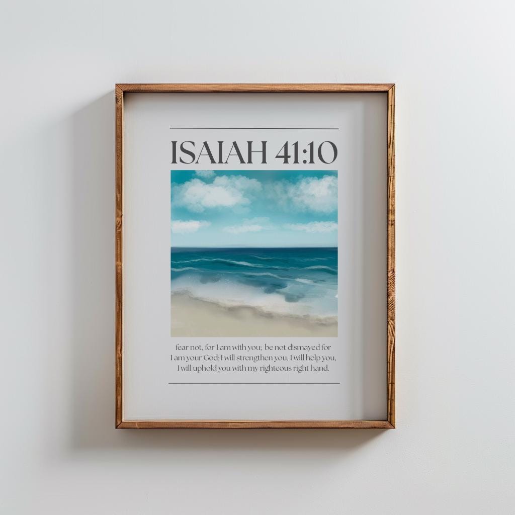 Blue Christian Wall Art, Minimalist Isaiah 41:10 Bible Verse Poster Print (Digital Download)
