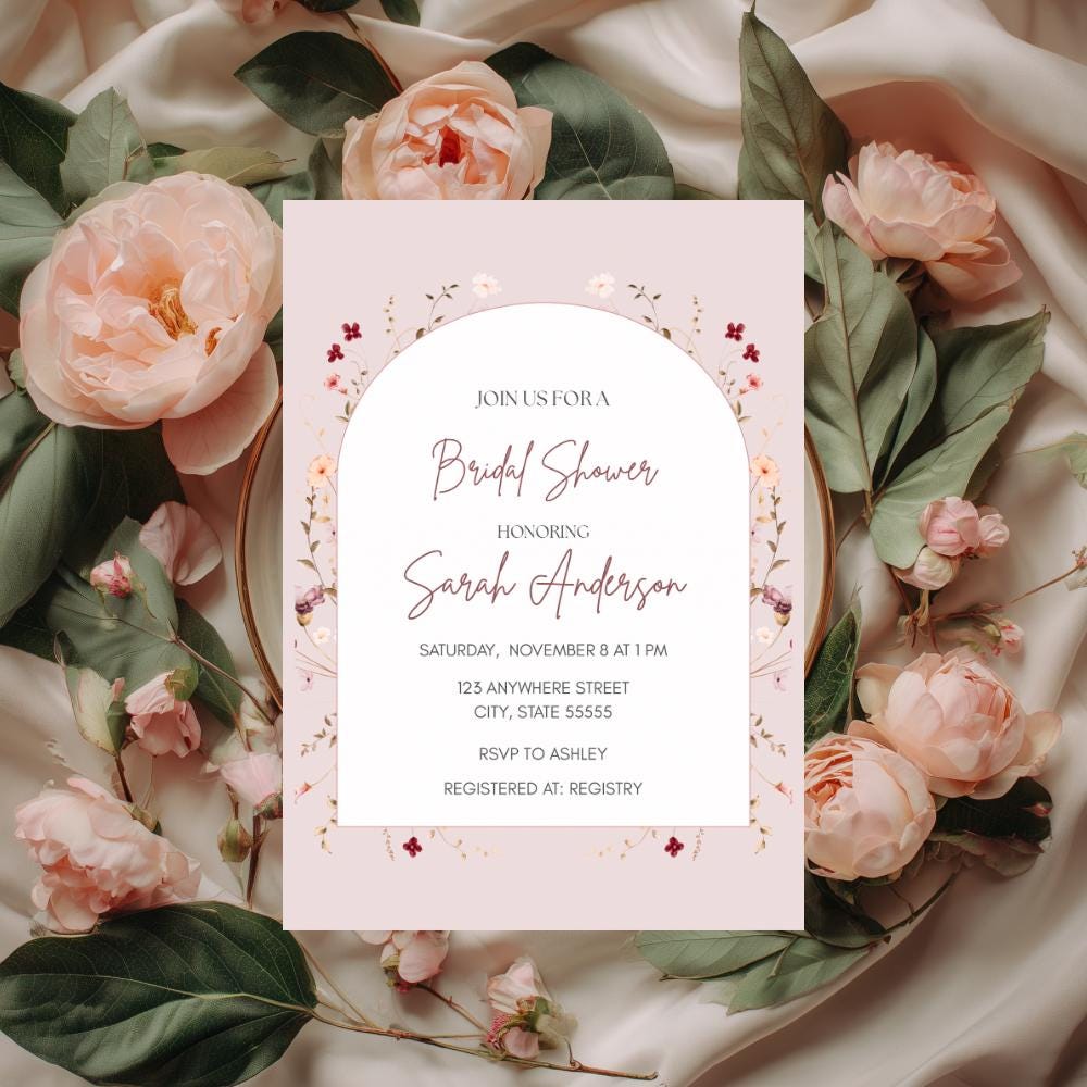 Floral Bridal Shower Invitation: Pink Love in Bloom, Canva Template (Digital Download)