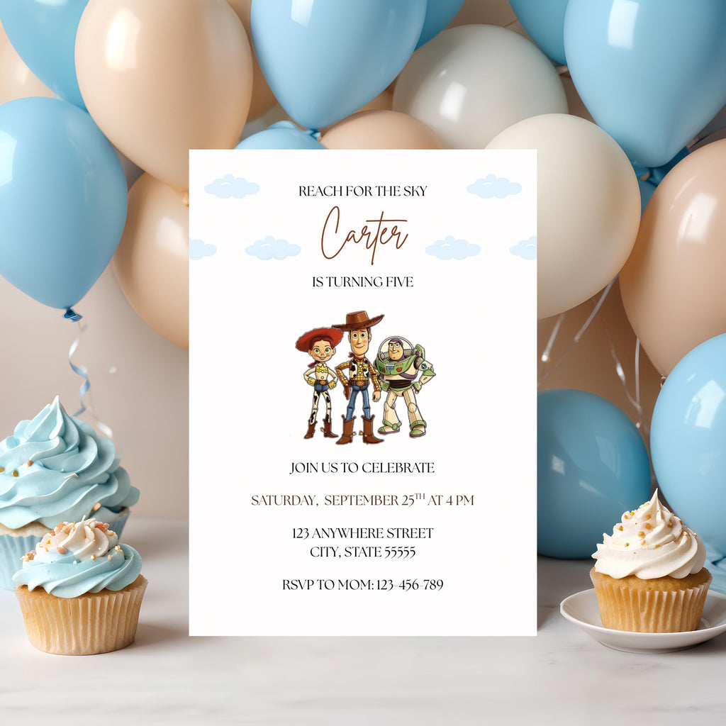 Reach for the Sky Birthday Invitation, Toy Story Birthday Party Invite, Editable Template