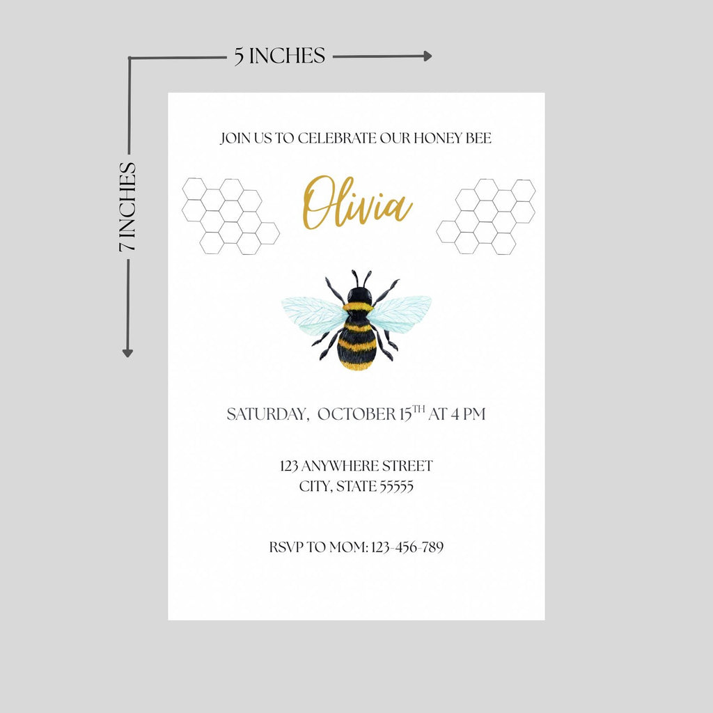 Honey Bee Birthday Invitation, Yellow Bumblebee Girl Party Invite, Editable Template