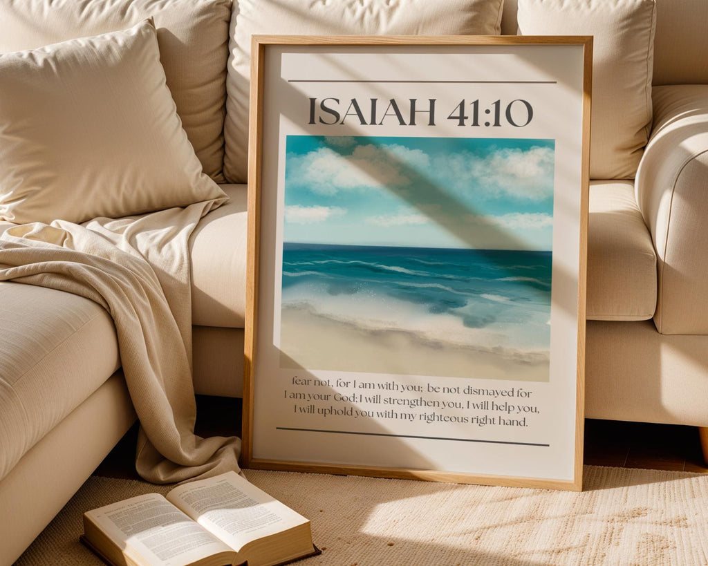 Blue Christian Wall Art, Minimalist Isaiah 41:10 Bible Verse Poster Print (Digital Download)