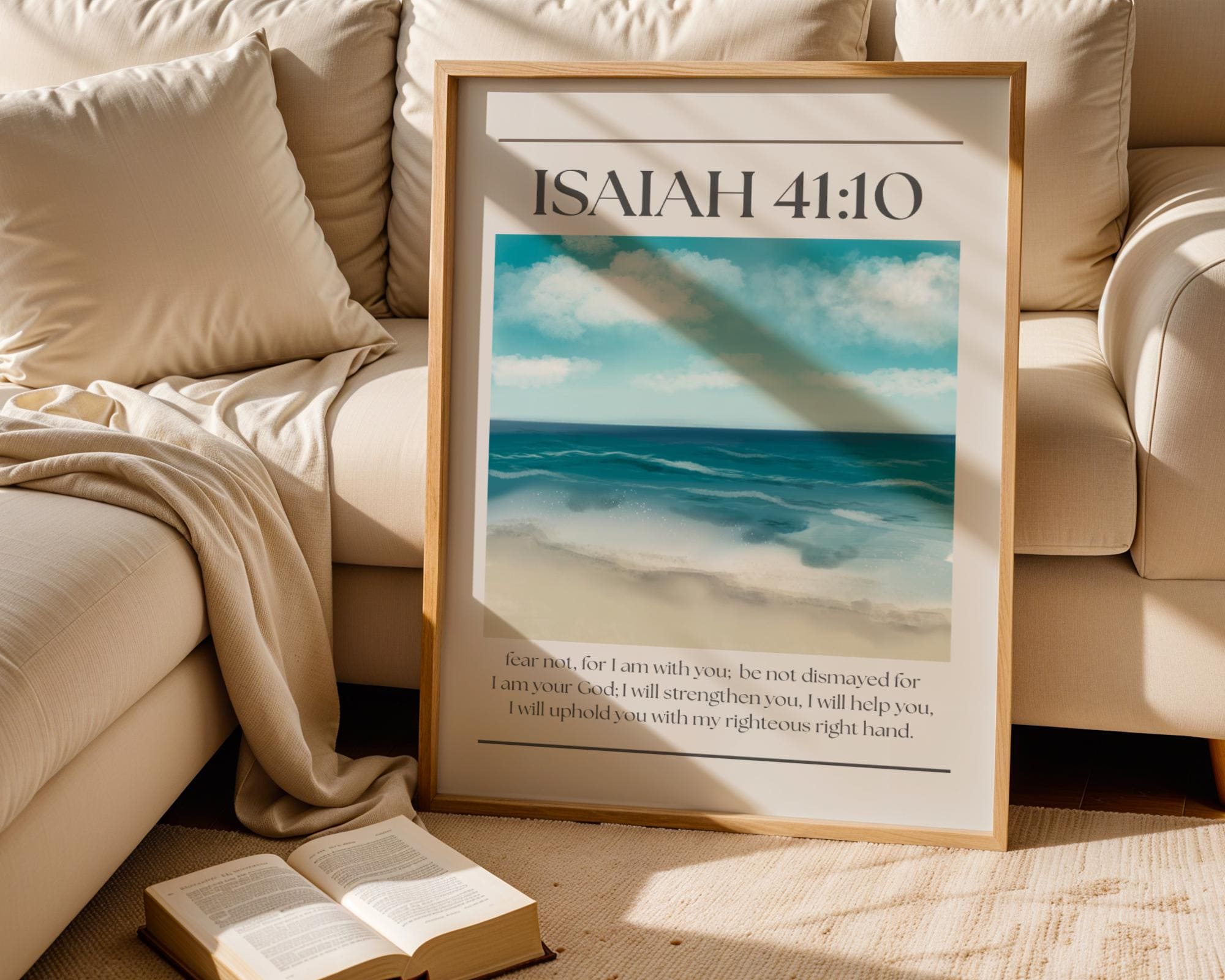 Blue Christian Wall Art, Minimalist Isaiah 41:10 Bible Verse Poster Print (Digital Download)