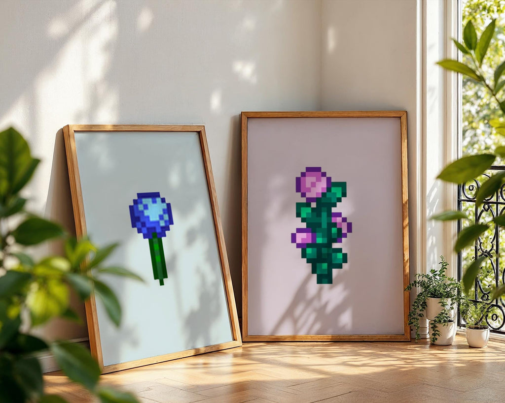 Stardew Valley Wall Art Set, Printable Pastel Flower Poster Prints, Digital Download