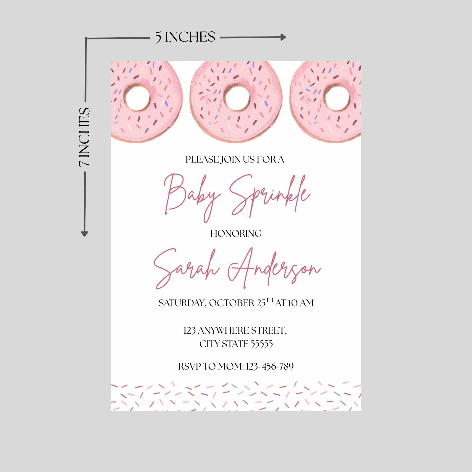 Pink Donut Baby Sprinkle Invitation: Editable Template (Digital Download)