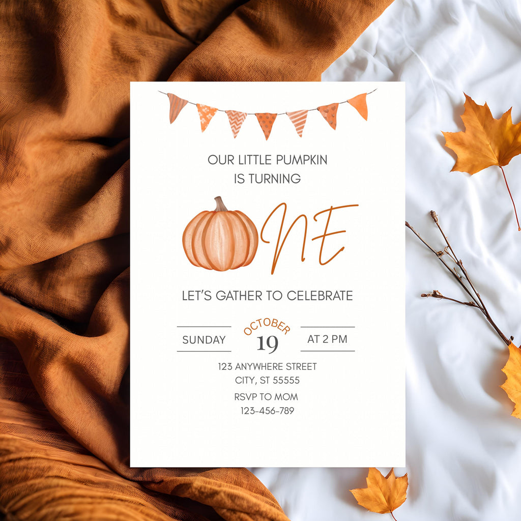 Little Pumpkin Birthday Invitation: Fall First Birthday, Editable Canva Template