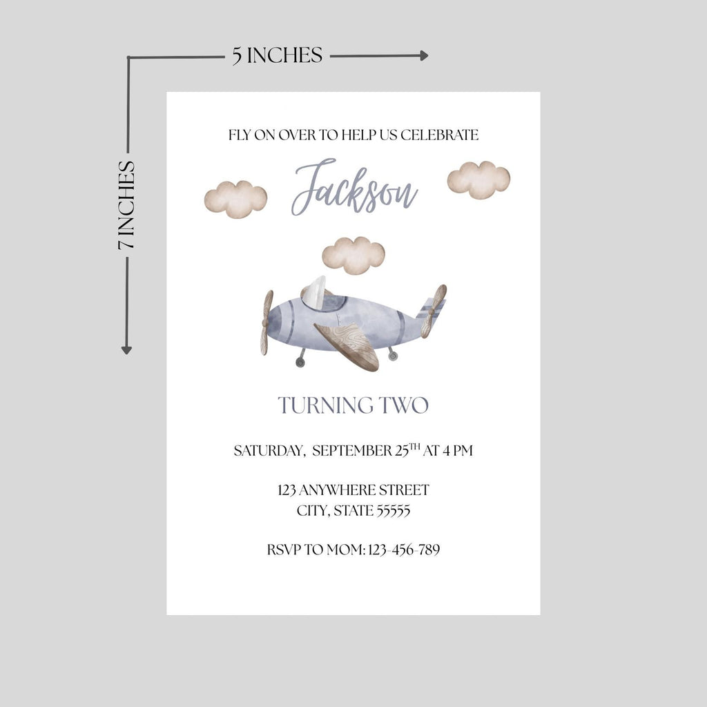 Vintage Airplane Birthday Invitation, Boys Fly On Over Plane Party Invite, Editable Template