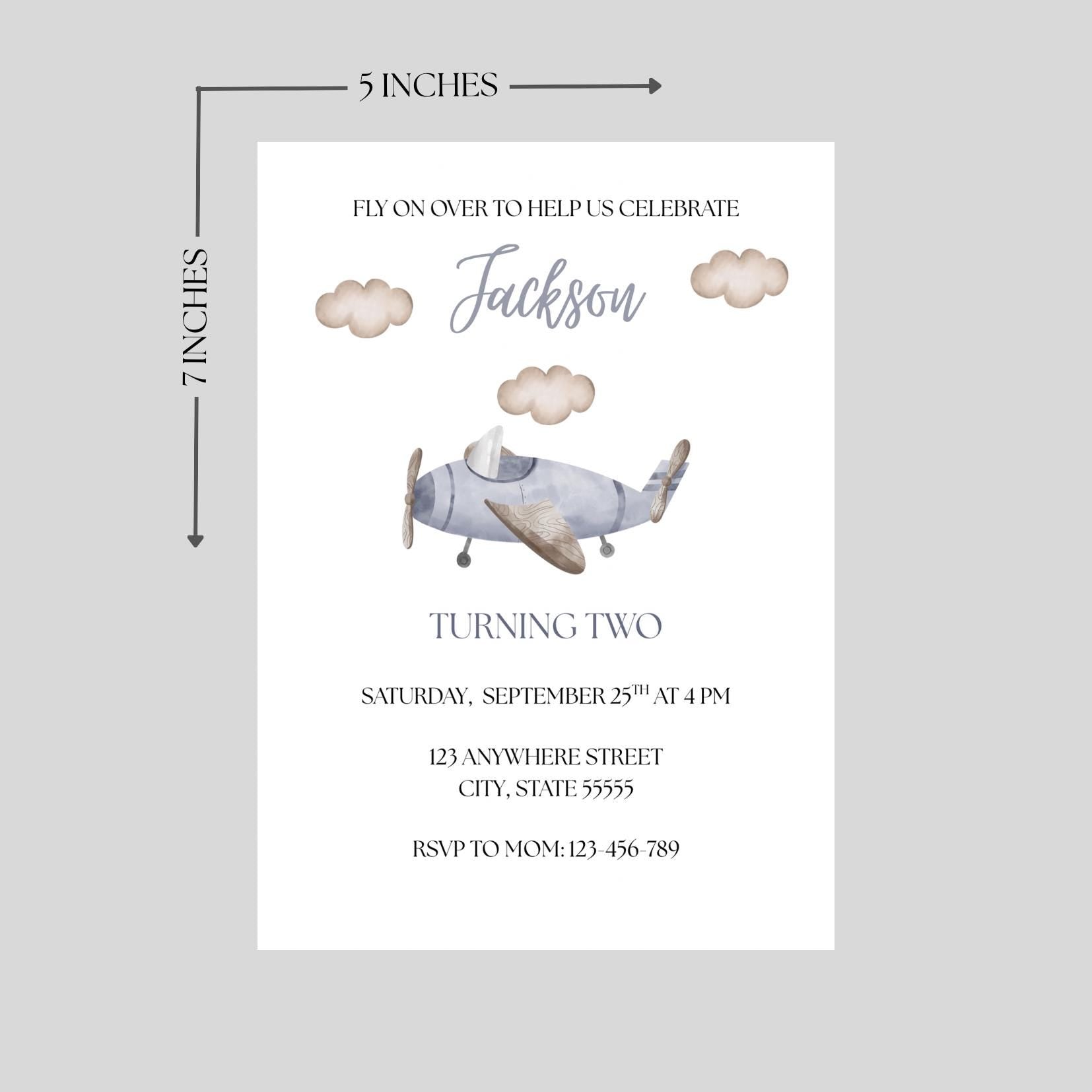 Vintage Airplane Birthday Invitation, Boys Fly On Over Plane Party Invite, Editable Template