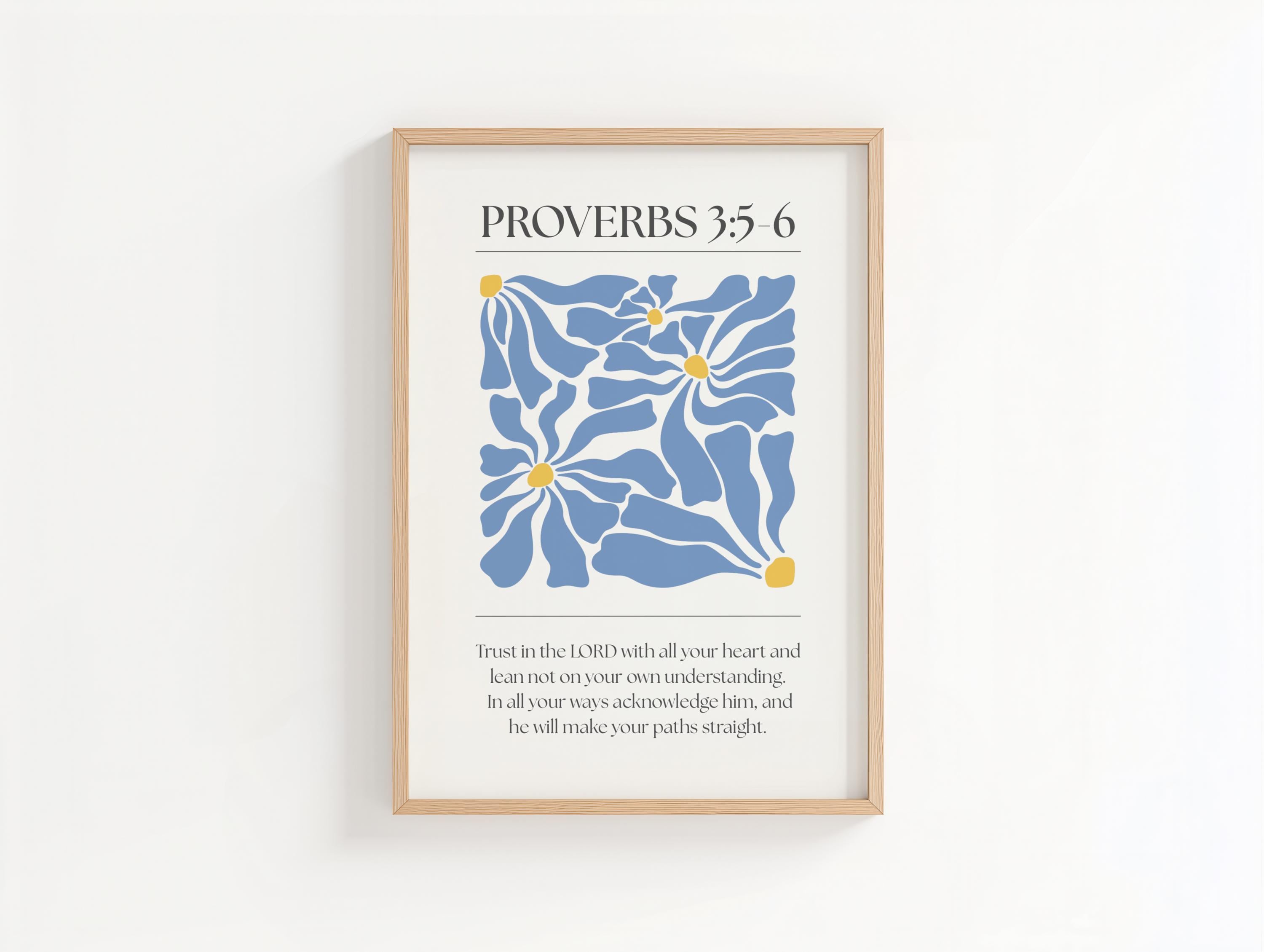 Blue Christian Wall Art, Abstract Proverbs Bible Verse Quote Poster Print, Digital Download