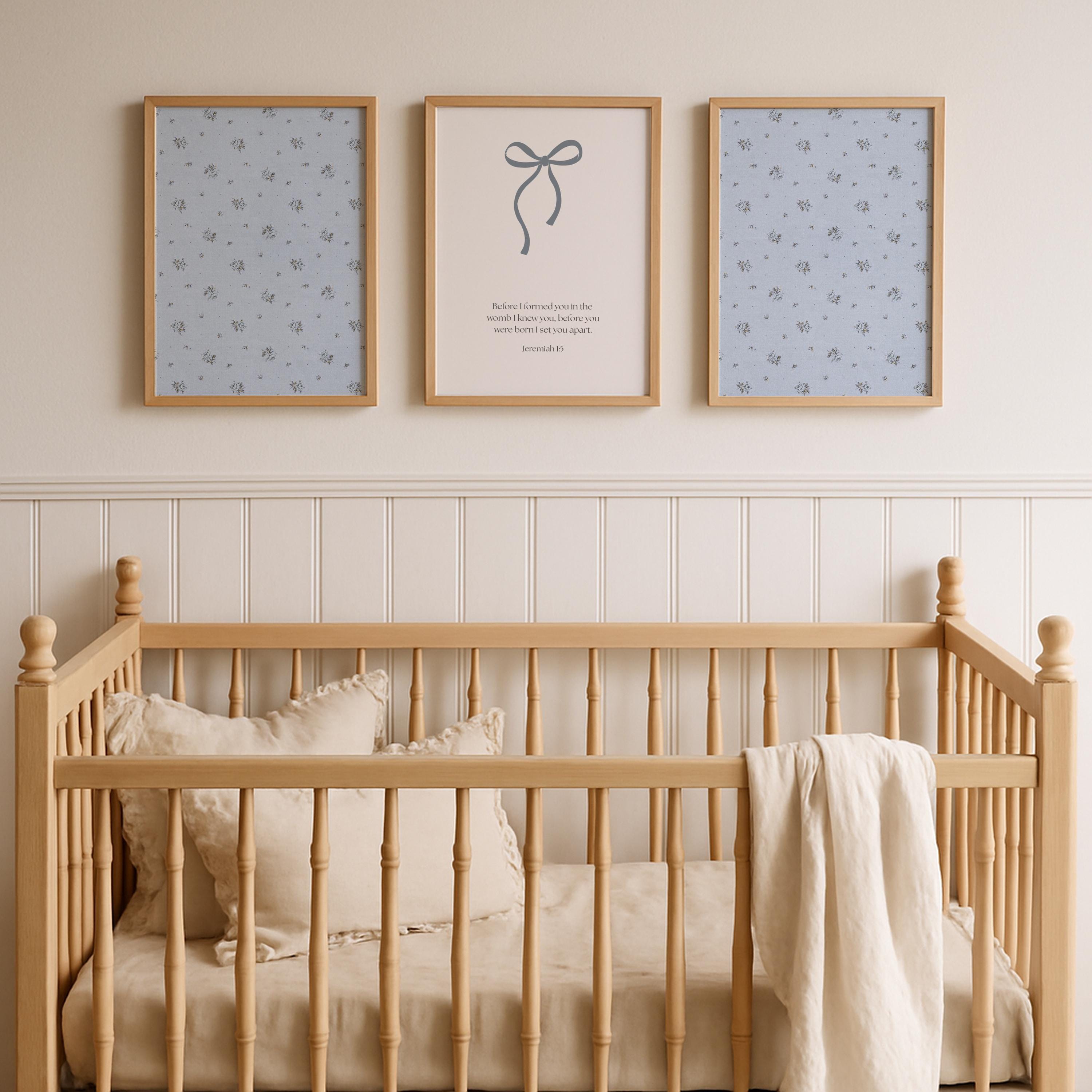 Christian Girl Nursery Wall Art, Printable Blue Vintage Bible Verse Quote Prints, Digital Download