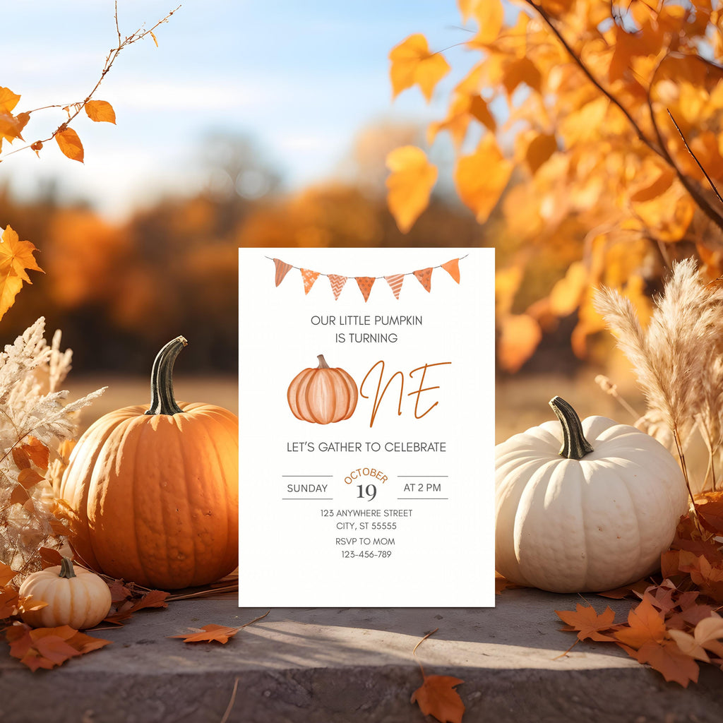 Little Pumpkin Birthday Invitation: Fall First Birthday, Editable Canva Template