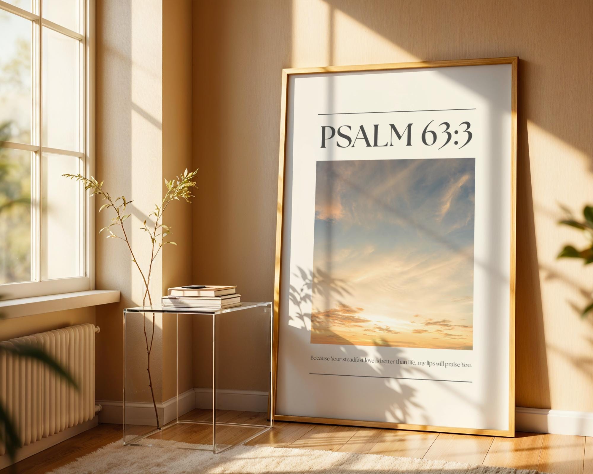 Yellow Christian Wall Art, Psalm Bible Verse Quote Poster Print, Digital Download