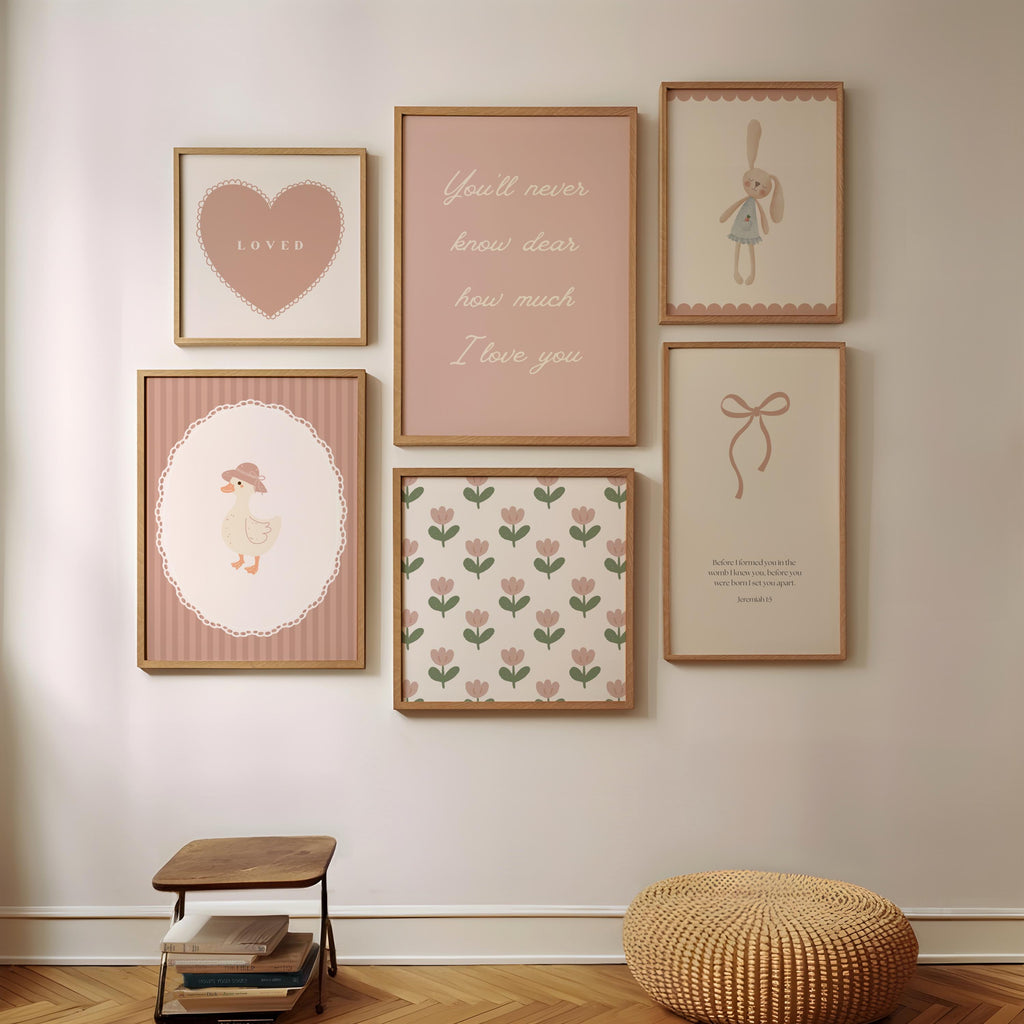 Christian Girl Nursery Wall Art,  Pink Vintage Poster Prints, Digital Download