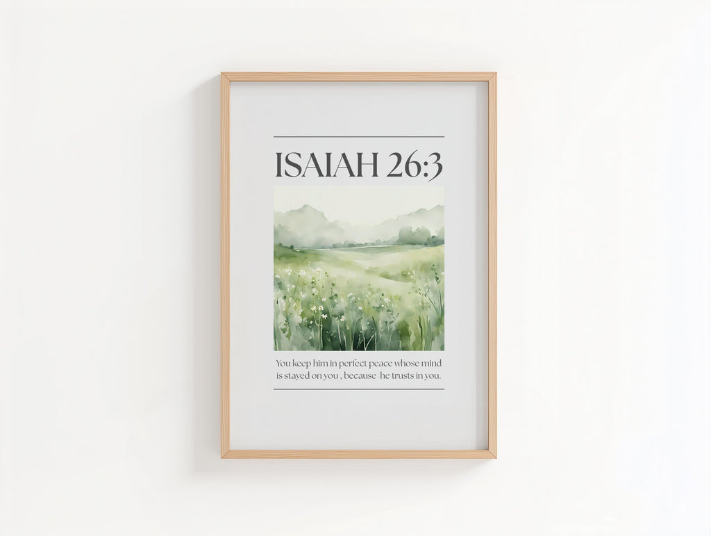 Green Christian Wall Art, Isaiah 26 Bible Verse Poster Print , Digital Download
