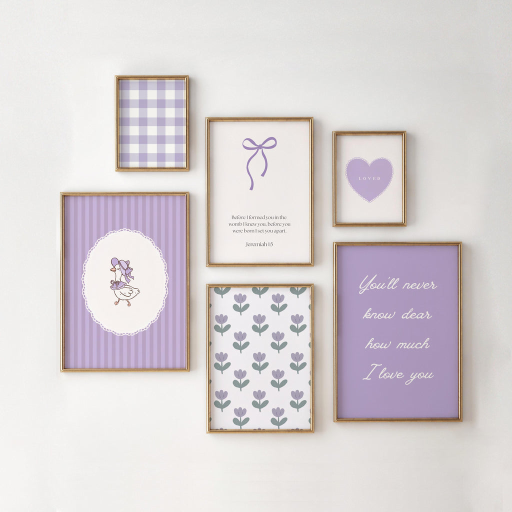 Christian Girl Nursery Wall Art, Printable Purple Vintage Bible Verse Quote Prints, Digital Download