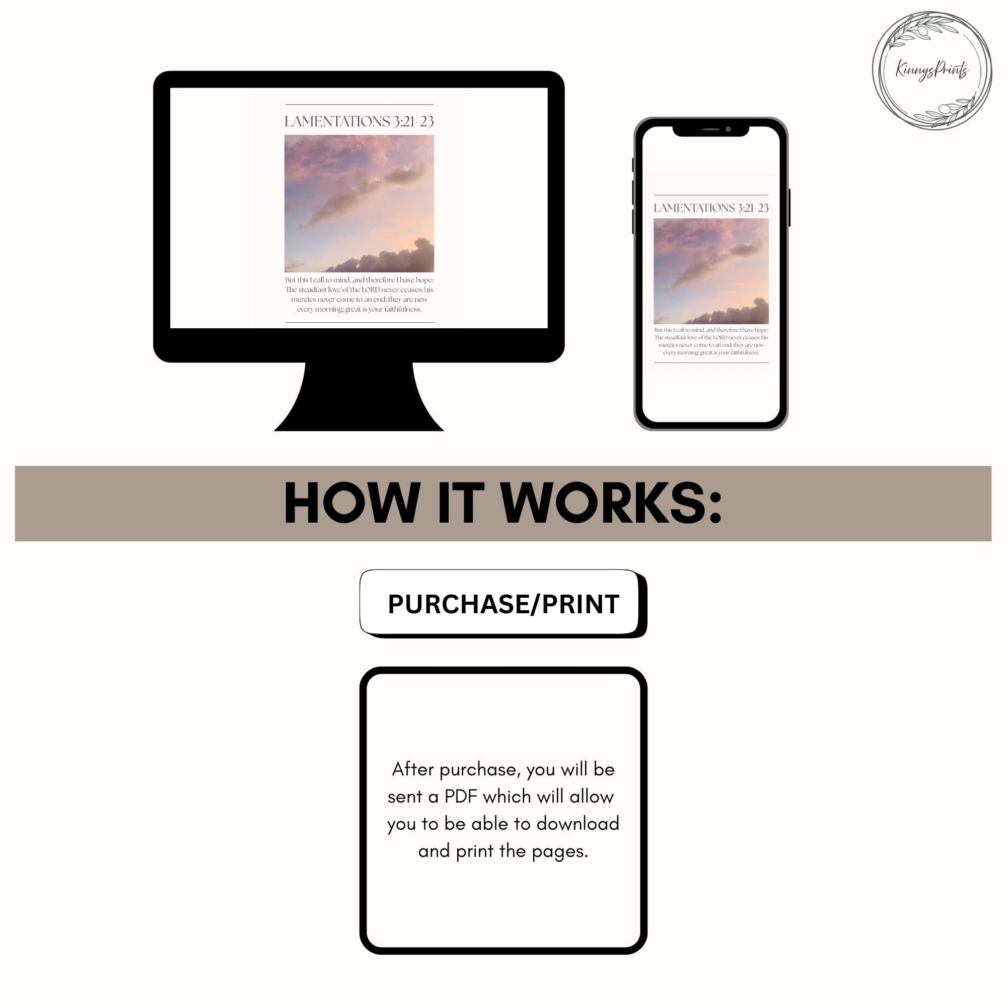 Lamentations 3 His Mercies Print, Pink Christian Wall Art Bible Verse Quote, Digital Download