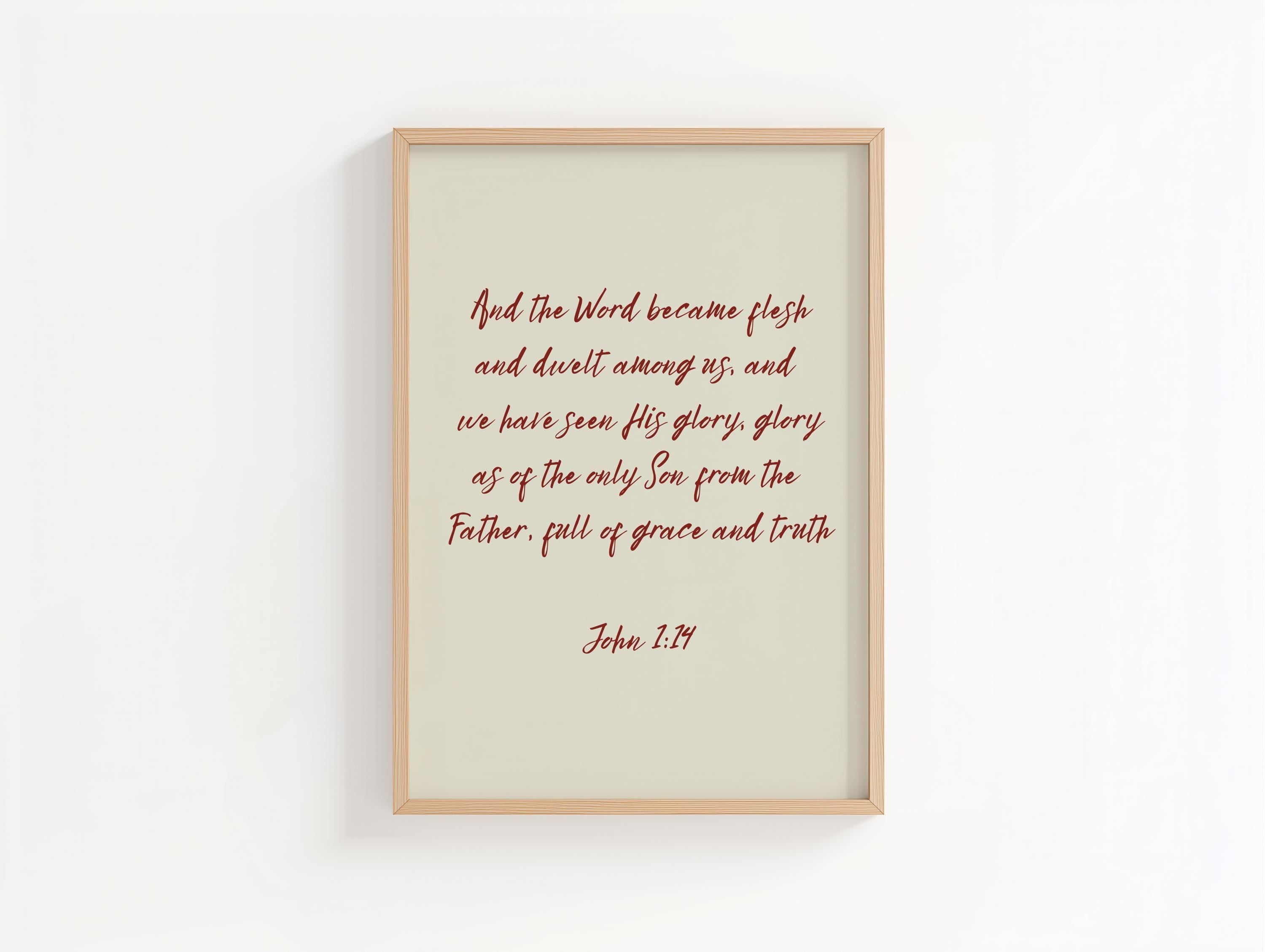 Red Christmas Christian Wall Art, Vintage Bible Verse Poster Print, Digital Download