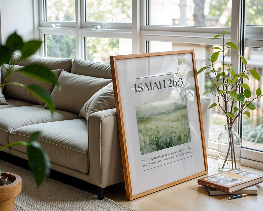 Green Christian Wall Art, Isaiah 26 Bible Verse Poster Print , Digital Download