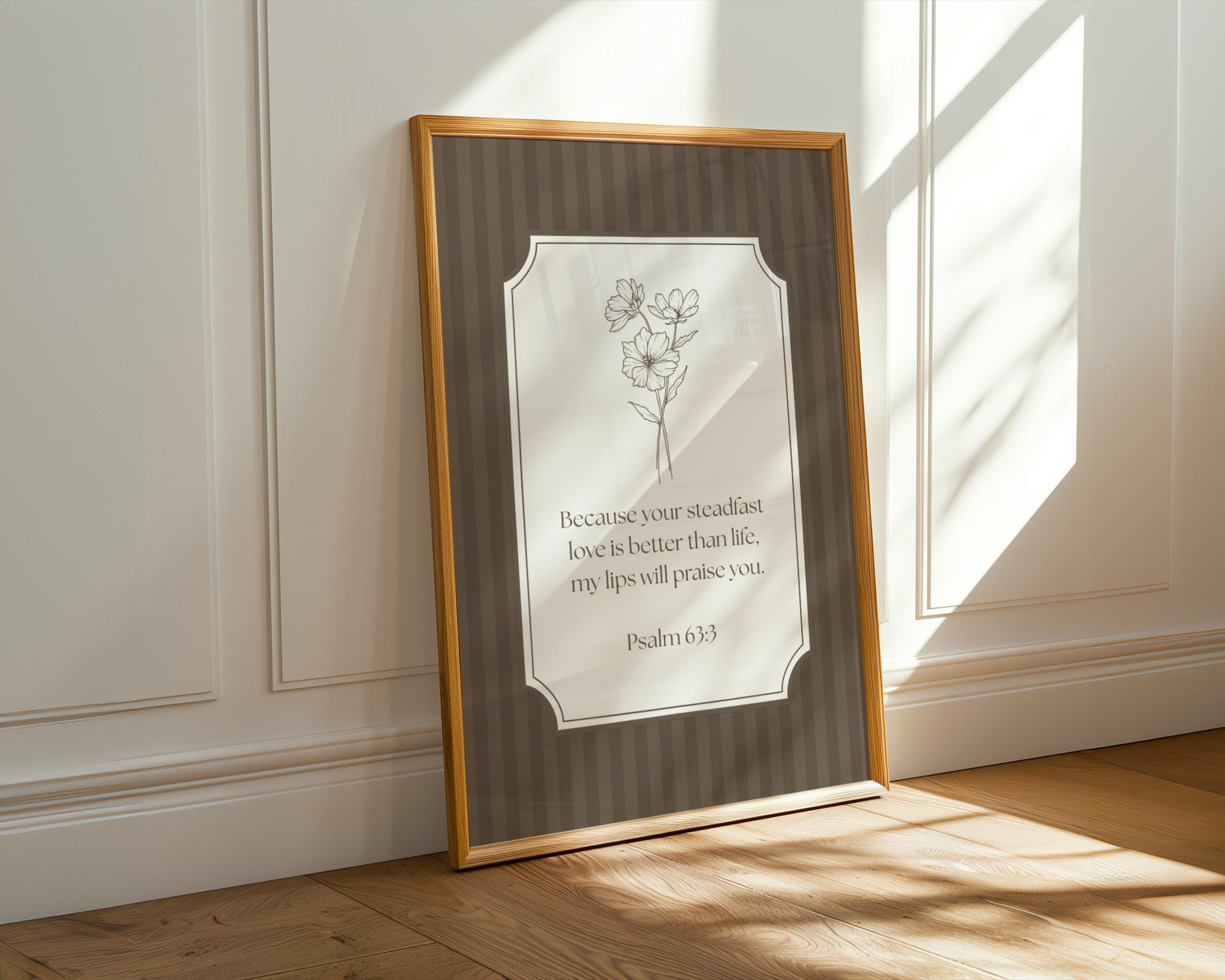 Printable Brown Christian Wall Art, Vintage Floral Psalm Bible Verse Print, Digital Download