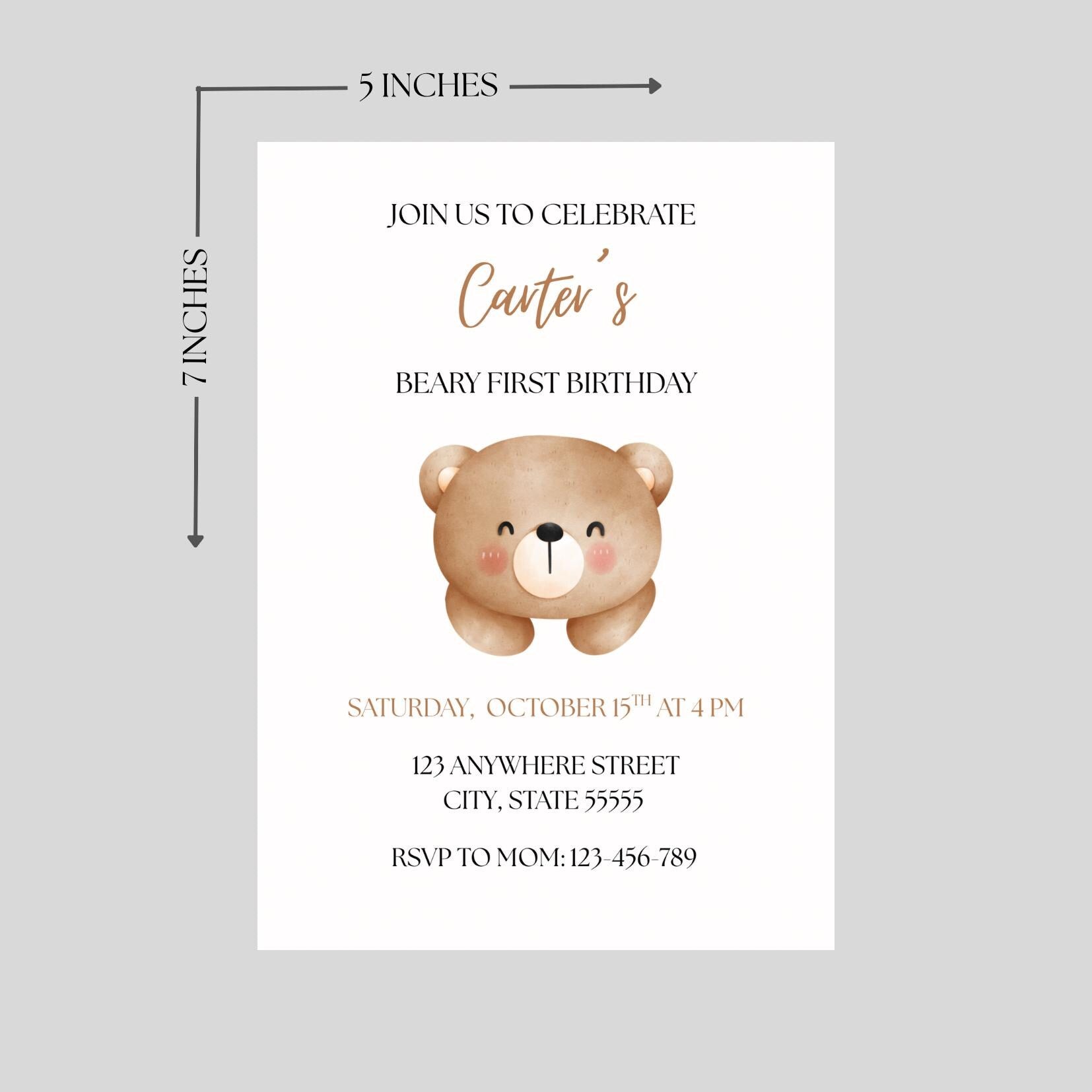 Teddy Bear 1st Birthday Invitation: Vintage Beary First Party, Canva Editable Template