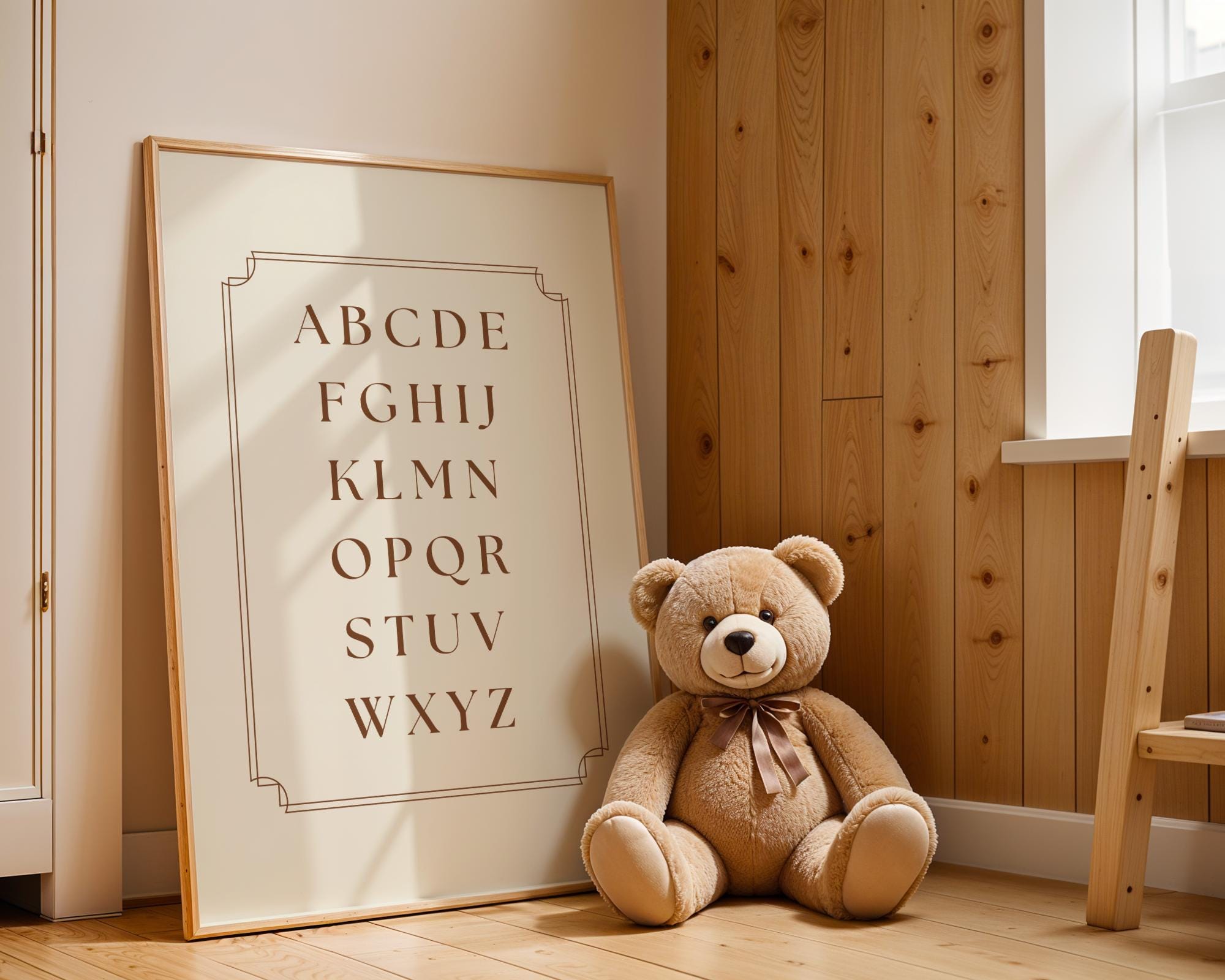 Vintage Alphabet Print Nursery Neutral Wall Art, ABC’s decor for playroom bedroom, digital download
