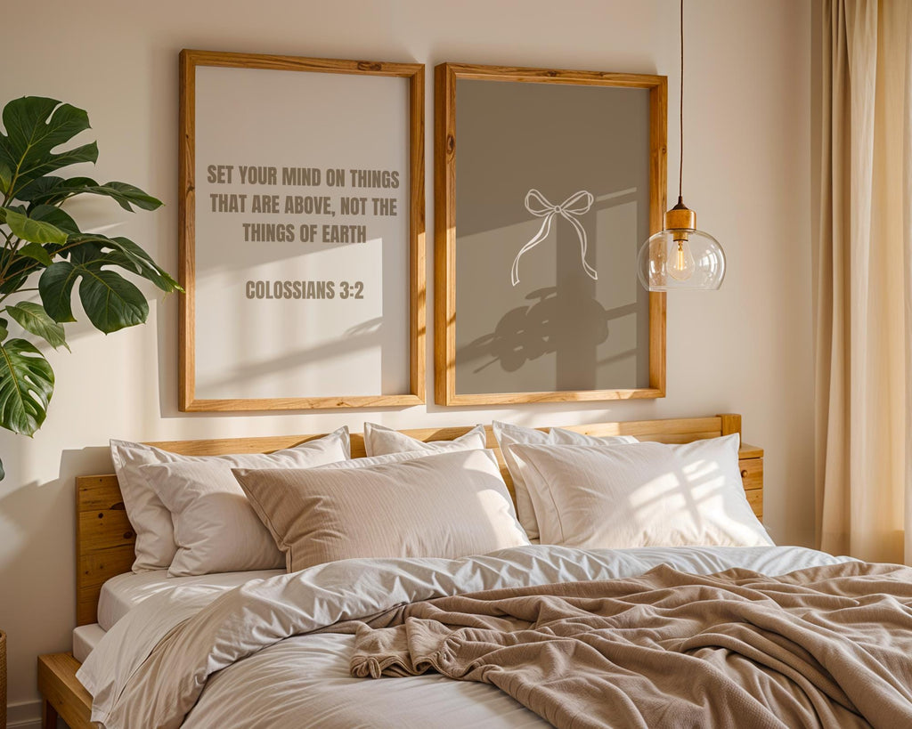 Brown Christian Wall Art Set, Bible Verse Quote Print For Bedroom Dorm, Digital Download