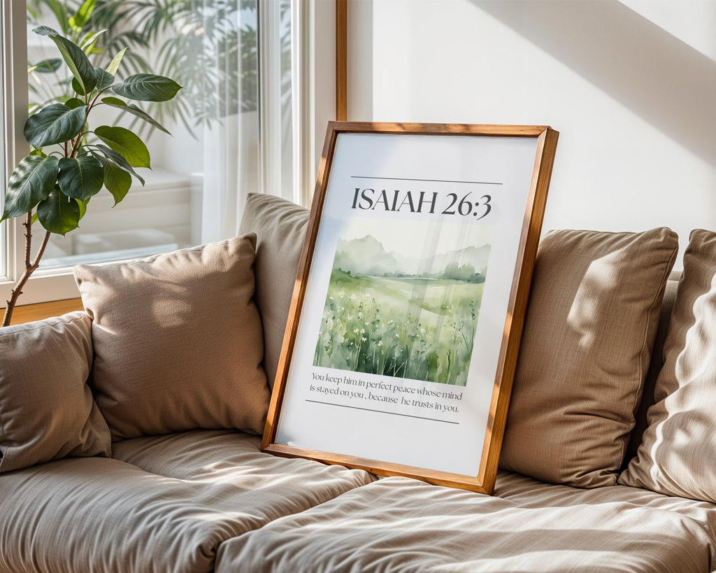 Green Christian Wall Art, Isaiah 26 Bible Verse Poster Print , Digital Download