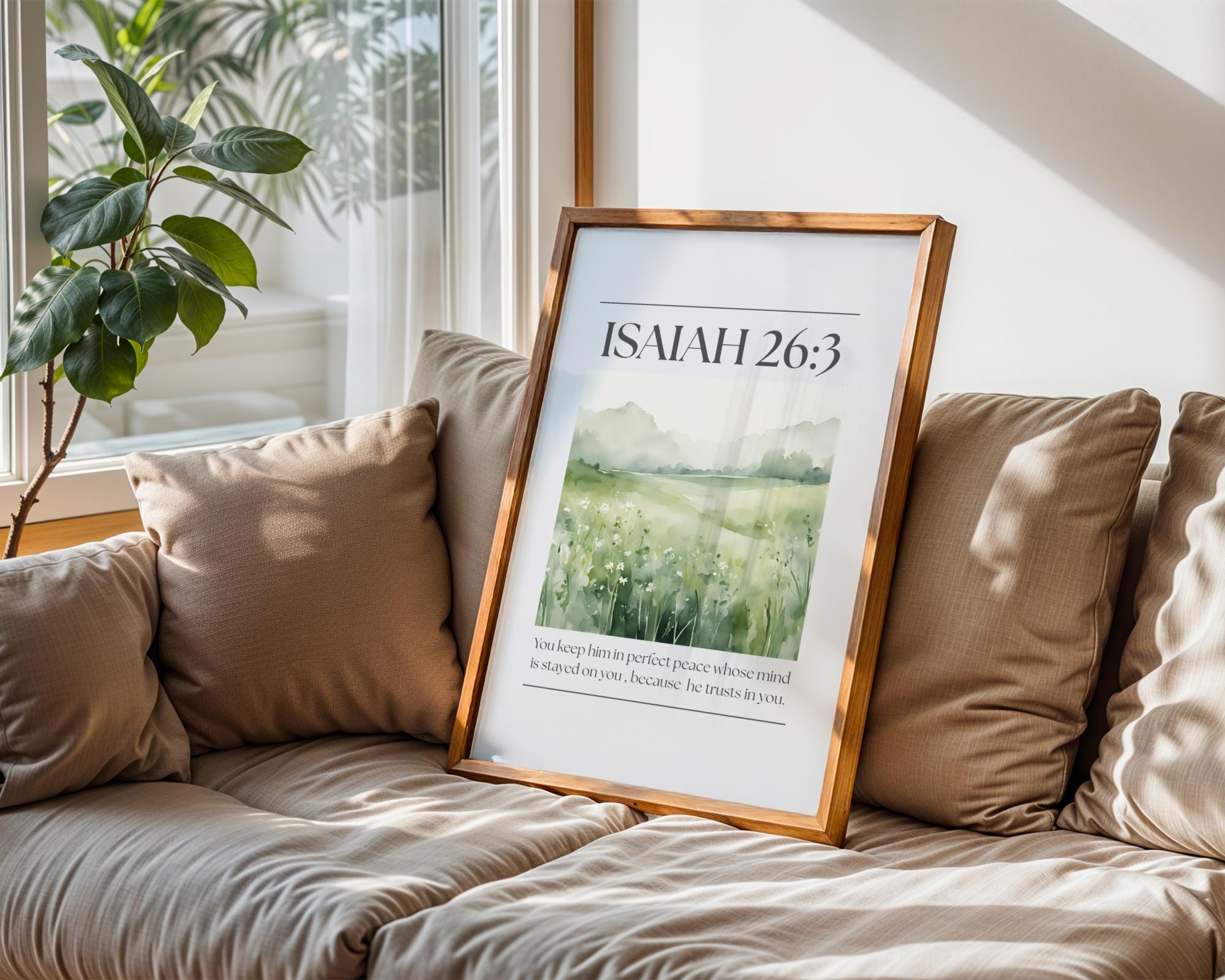 Green Christian Wall Art, Isaiah 26 Bible Verse Poster Print , Digital Download