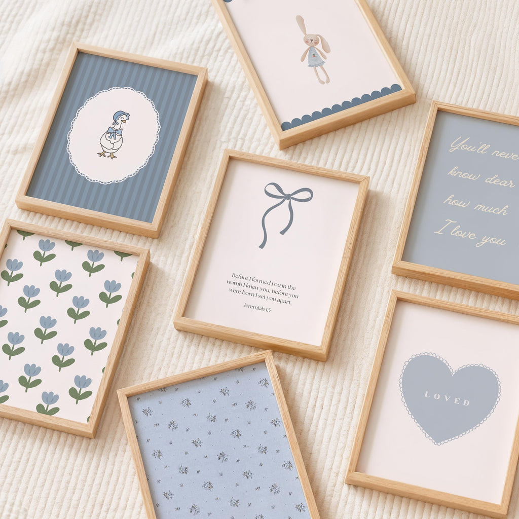 Christian Girl Nursery Wall Art, Printable Blue Vintage Bible Verse Quote Prints, Digital Download