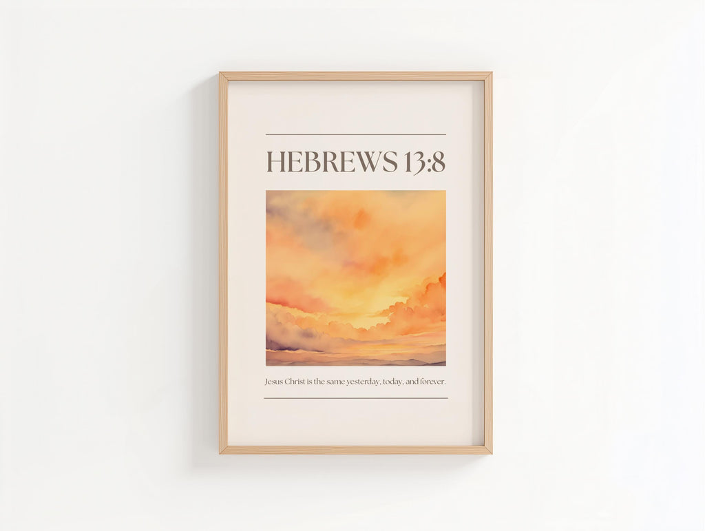 Orange Christian Wall Art, Hebrews 13 Bible Verse Quote Poster Print, Digital Download