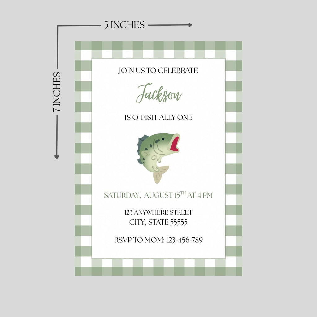 O-Fish-Ally One Birthday Invitation, Boy Fishing First Party Invite, Editable Template
