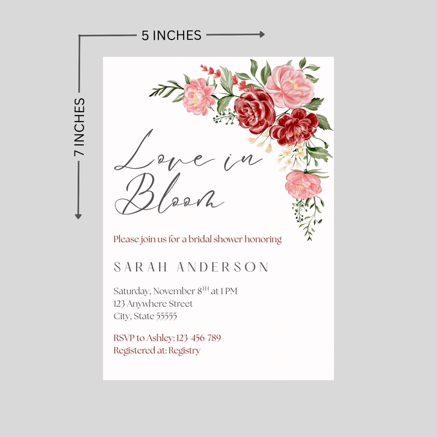 Pink Floral Bridal Shower Invitation: Canva Editable Template
