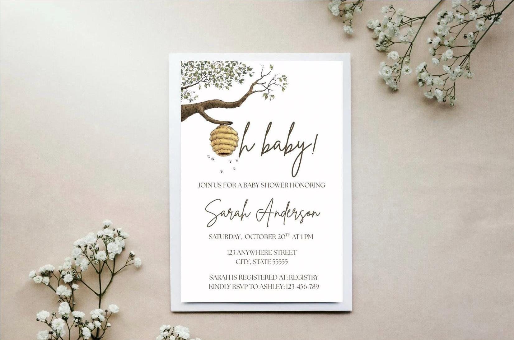 Vintage Winnie the Pooh Baby Shower Invitation (Editable Template)
