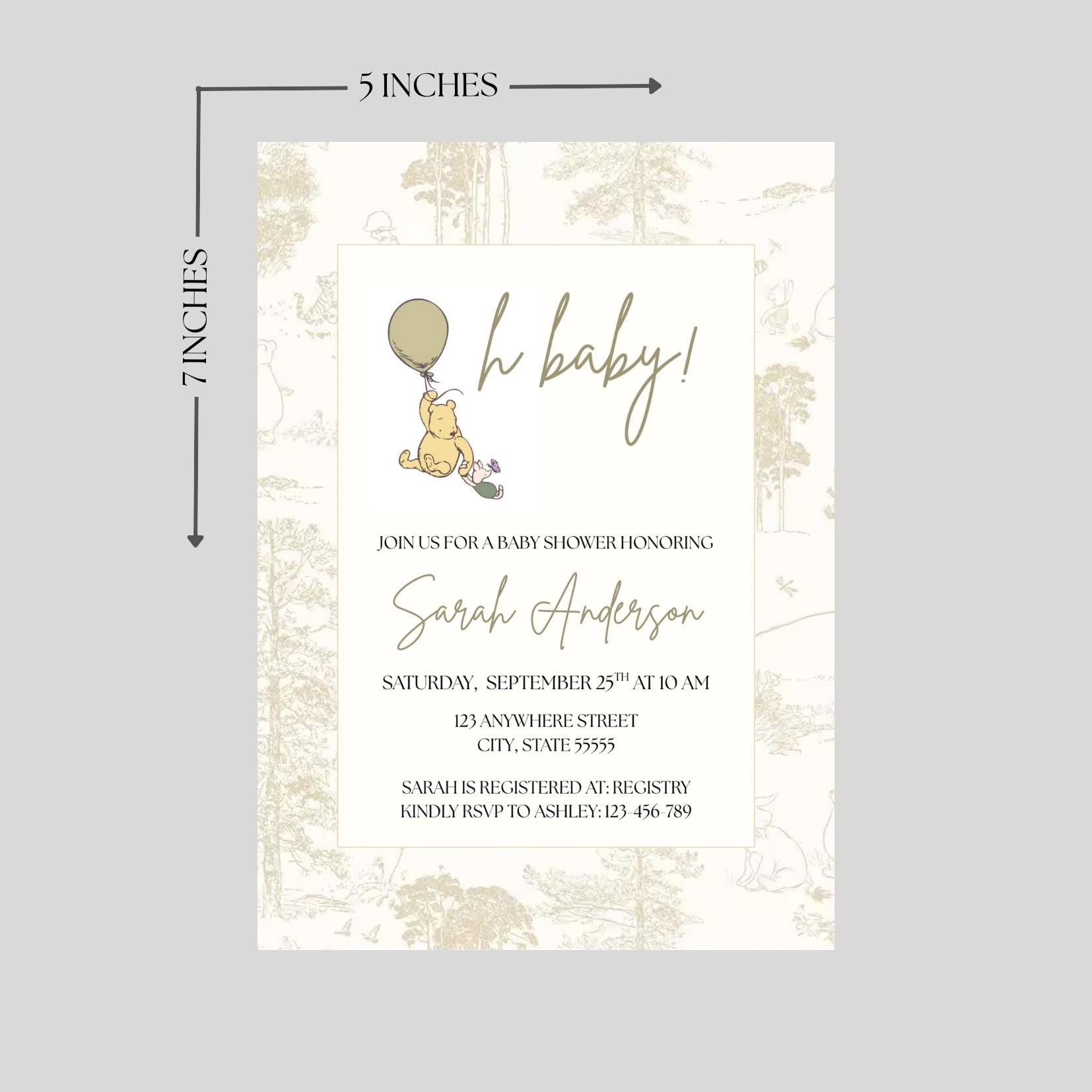 Vintage Winnie the Pooh Baby Shower Invitation: Editable Canva Template