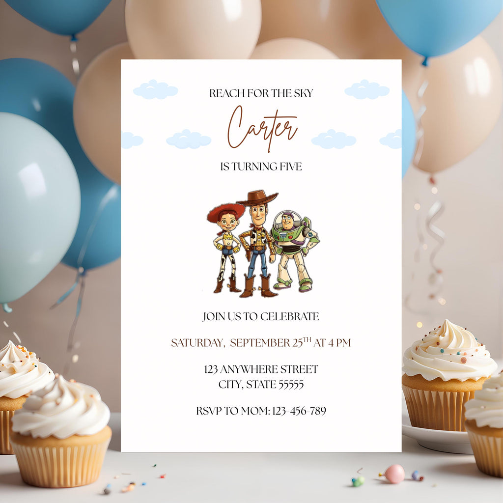 Reach for the Sky Birthday Invitation, Toy Story Birthday Party Invite, Editable Template