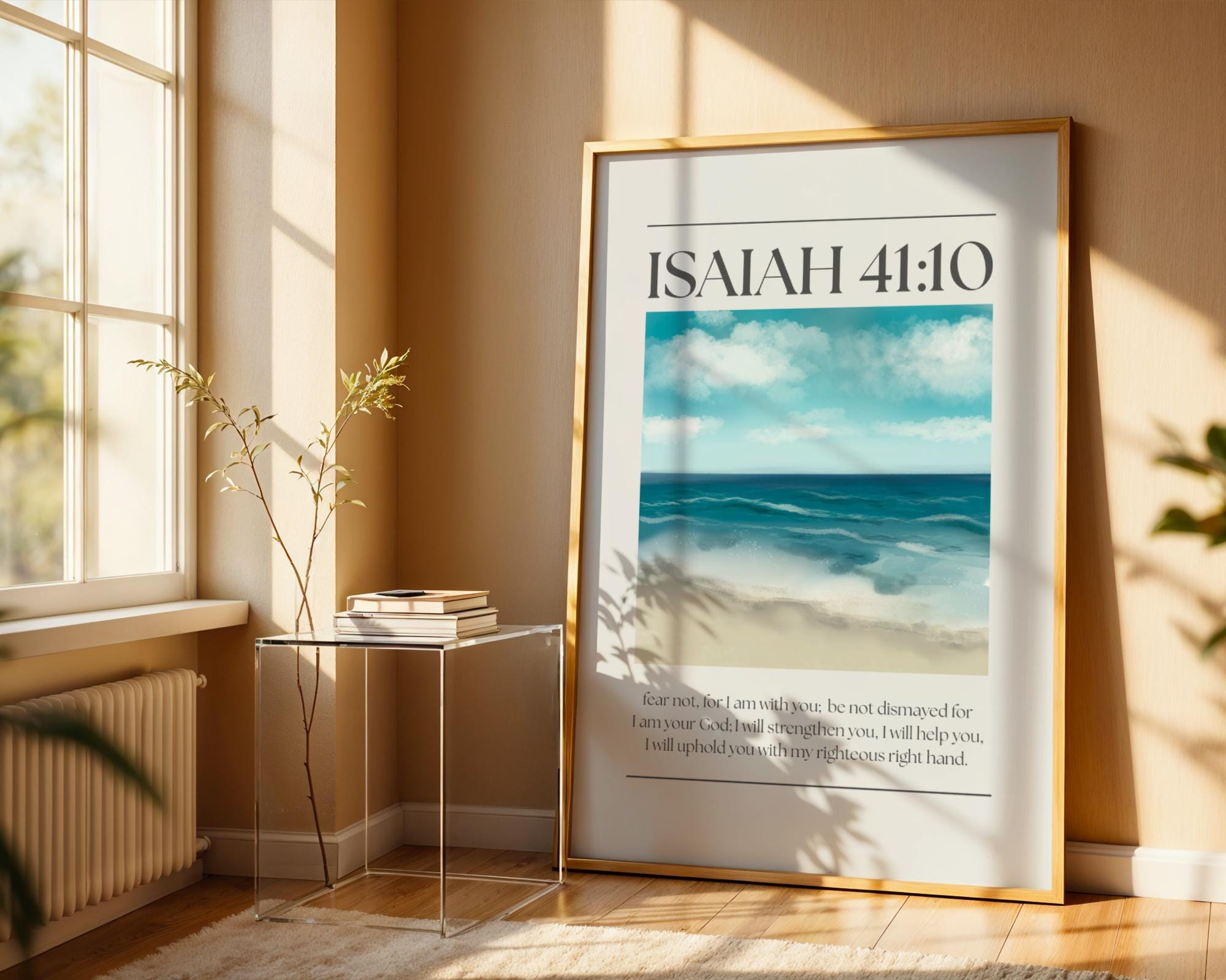 Blue Christian Wall Art, Minimalist Isaiah 41:10 Bible Verse Poster Print (Digital Download)