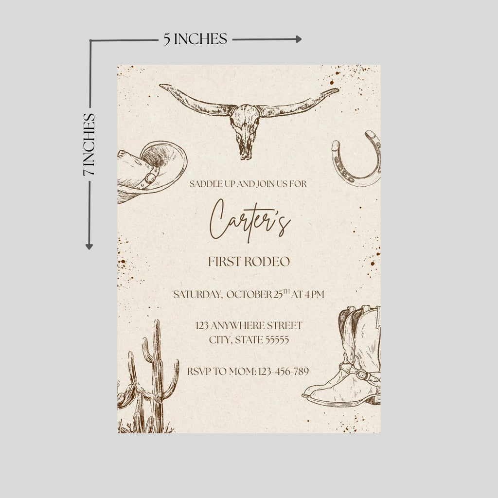 First Rodeo Birthday Invitation: Cowboy Western Theme (Editable Template)