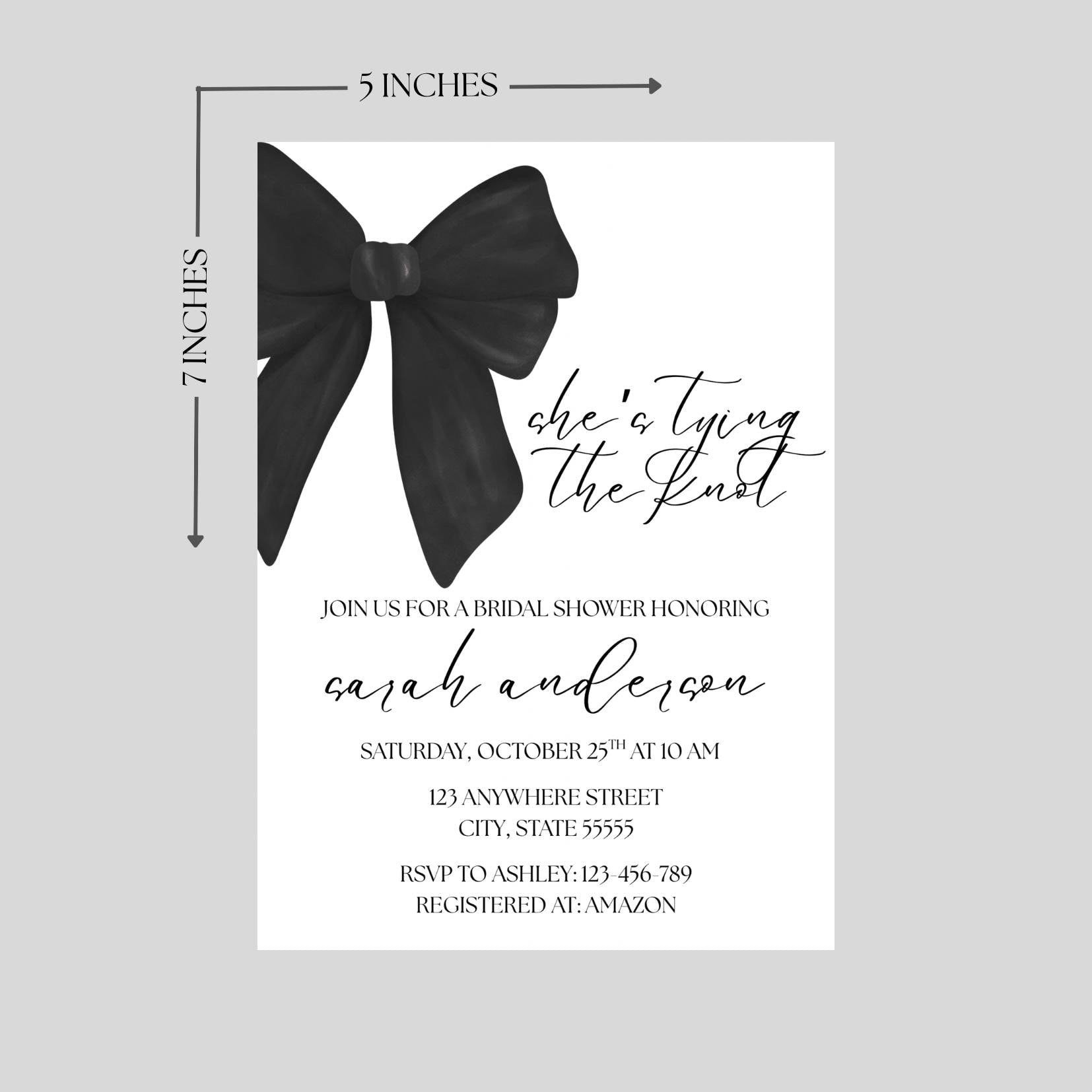 Tying the Knot Bridal Shower Invitation, Black Coquette Bow Party Invite, Editable Template