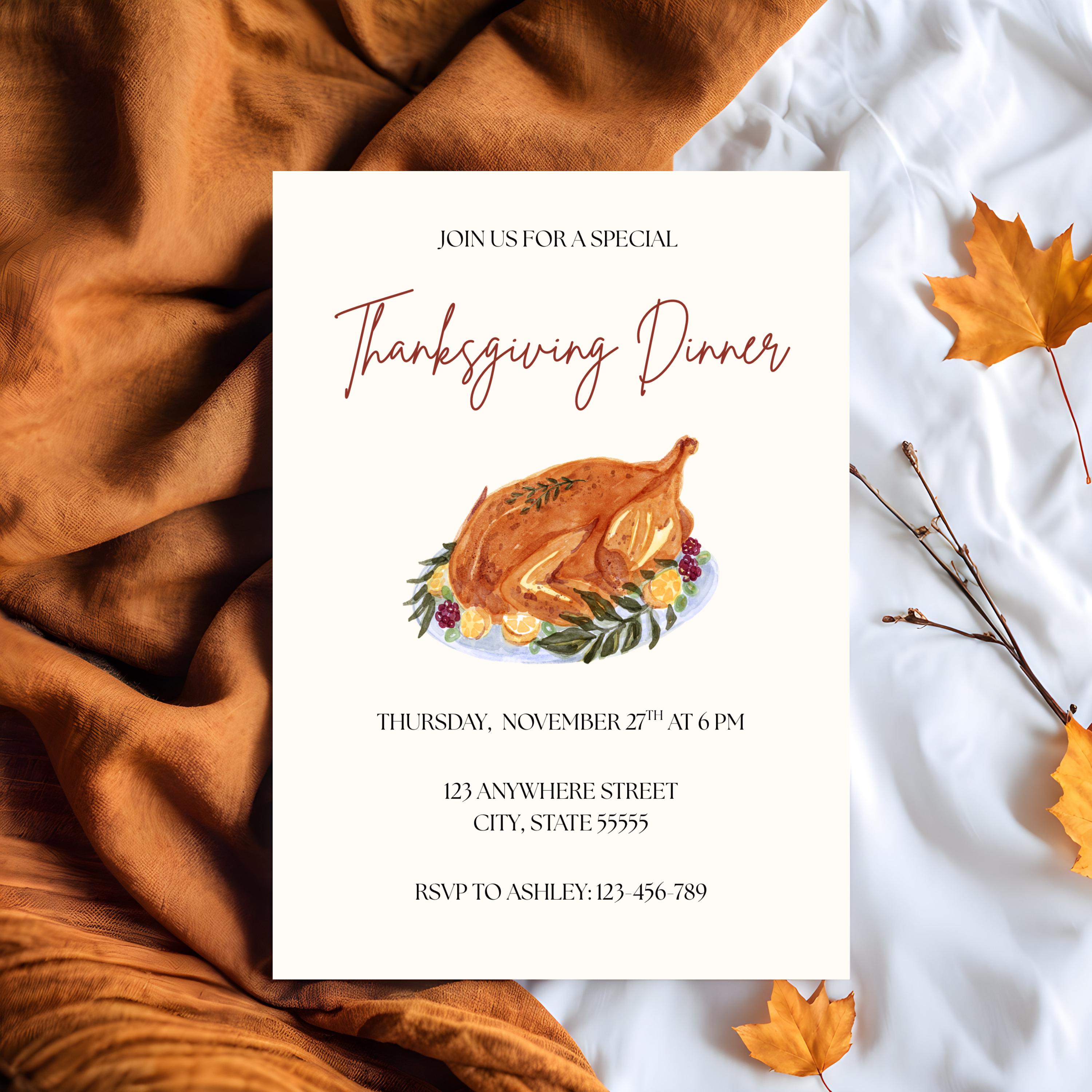 Editable Thanksgiving Dinner Invitation Template, Fall Dinner Party Invite, Digital Download