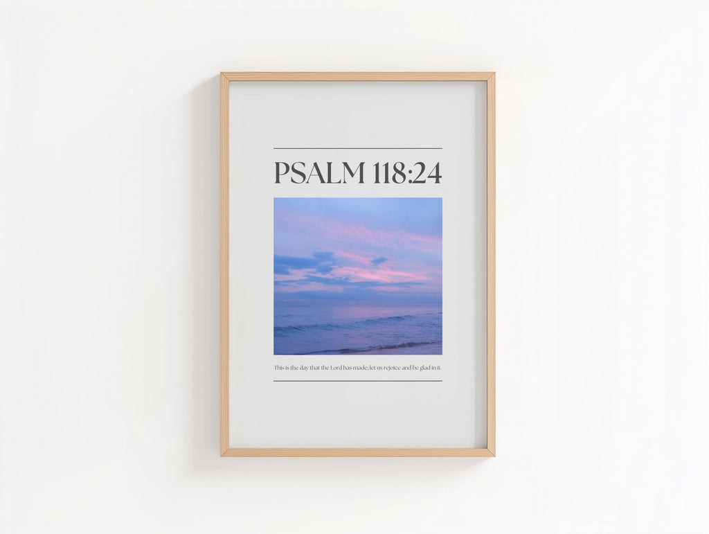 Purple Christian Wall Art, Minimalist Psalm Bible Verse Quote Poster Print, Digital Download