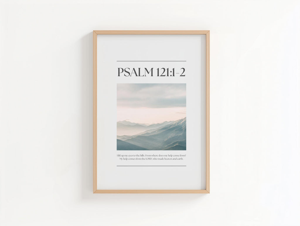 Grey Christian Wall Art, Psalm Bible Verse Quote Poster Print, Digital Download