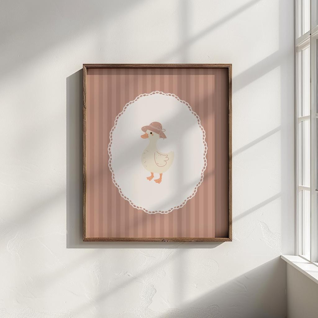 Vintage Girl Nursery Wall Art, Pink Coquette Goose Poster Print: Digital Download