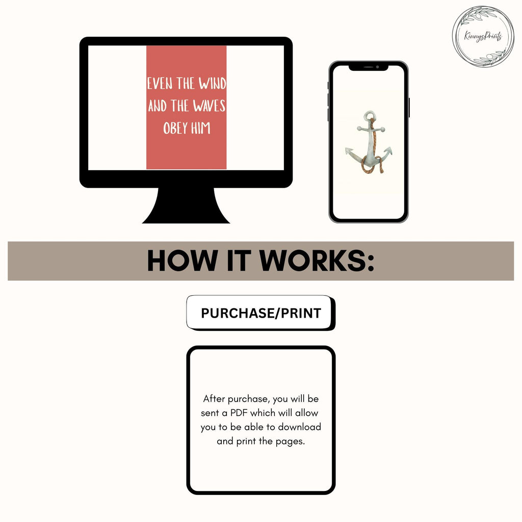 Coastal Christian Boy Nursery Wall Art Set, Blue and Red Bedroom Prints, Digital Download